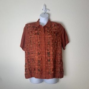 Vintage COUNTRYWEAR CASUALS Womens SZ L/XL Button Down Rust Brown Weave